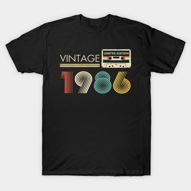 37th Birthday Vintage 1986 Limited Edition Cassette Tape T-Shirt by Brodrick Arlette Store